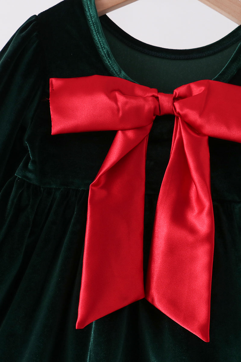 Green Velvet Bow Dress