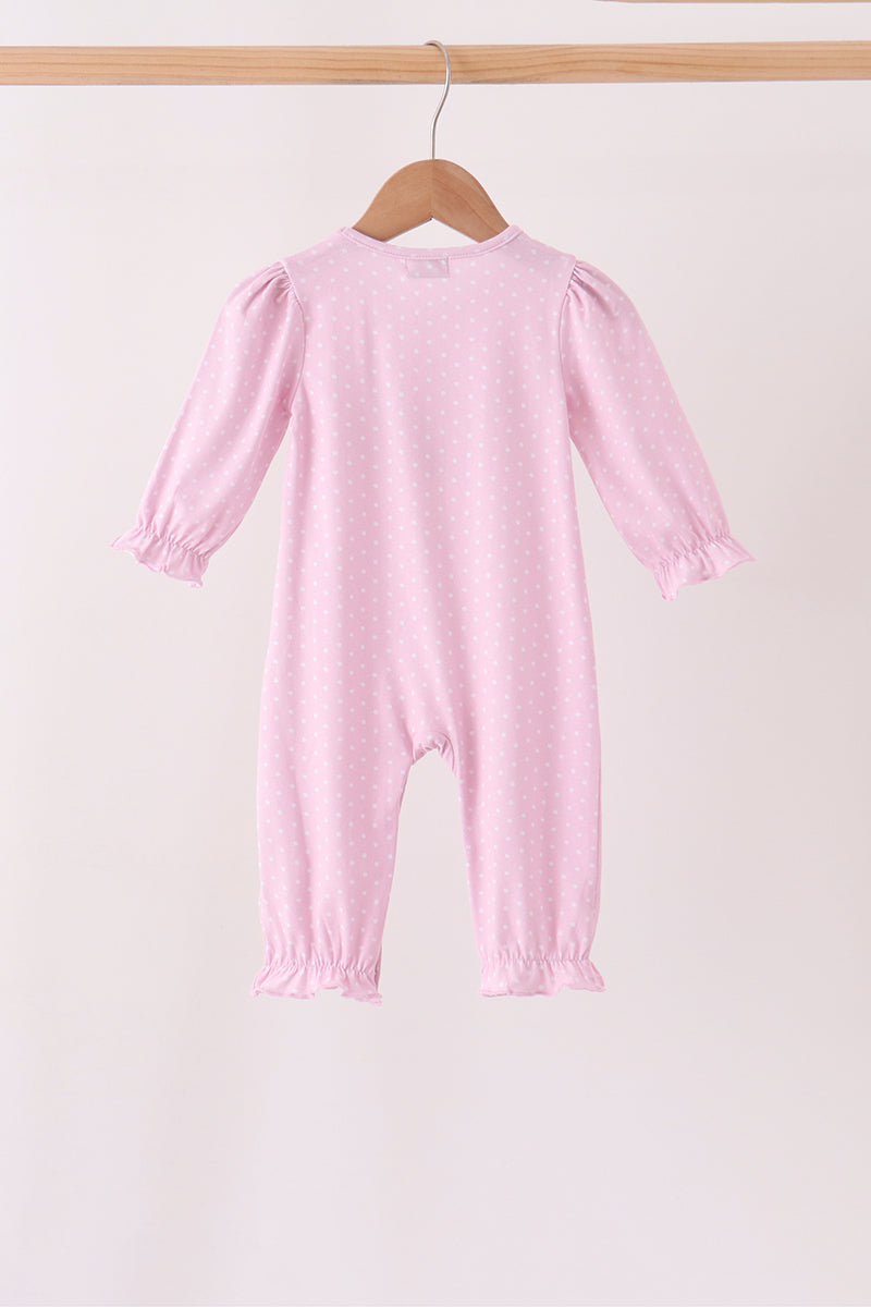 Pink Christmas Tree Gingerbread Embroidery Romper