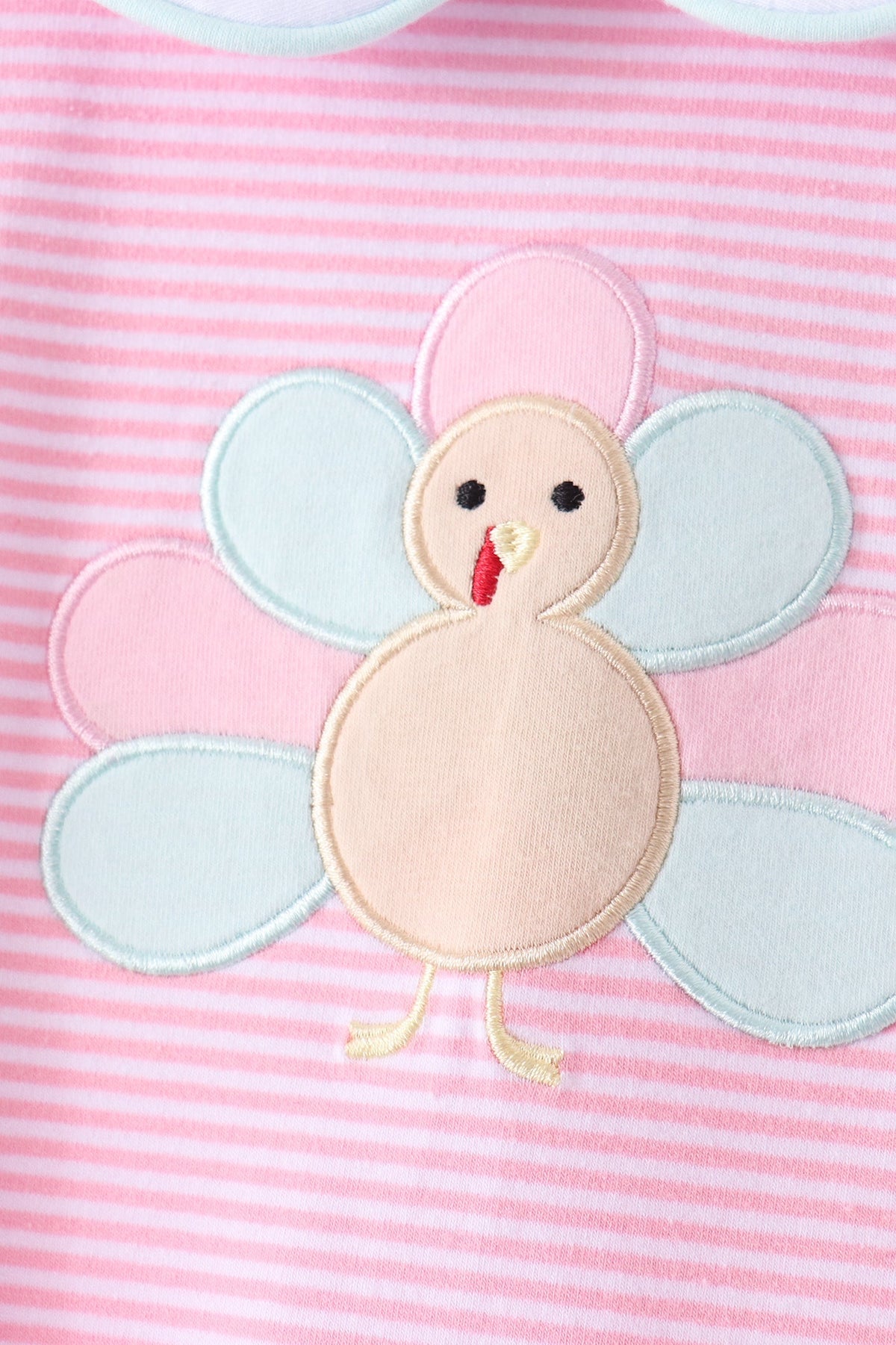 Pink Turkey Embroidery Stripe Romper
