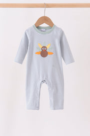 Sage Turkey Embroidery Stripe Romper
