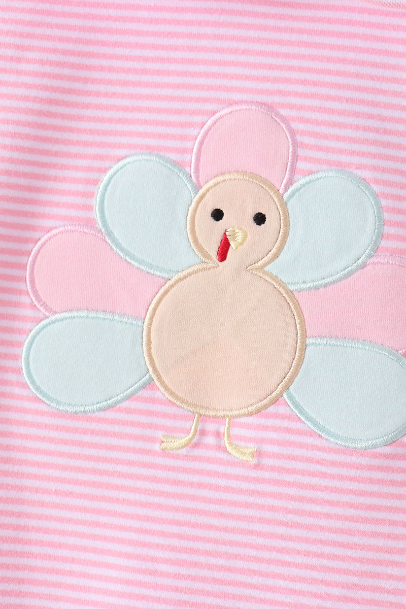 Pink Turkey Embroidery Stripe Pants Set