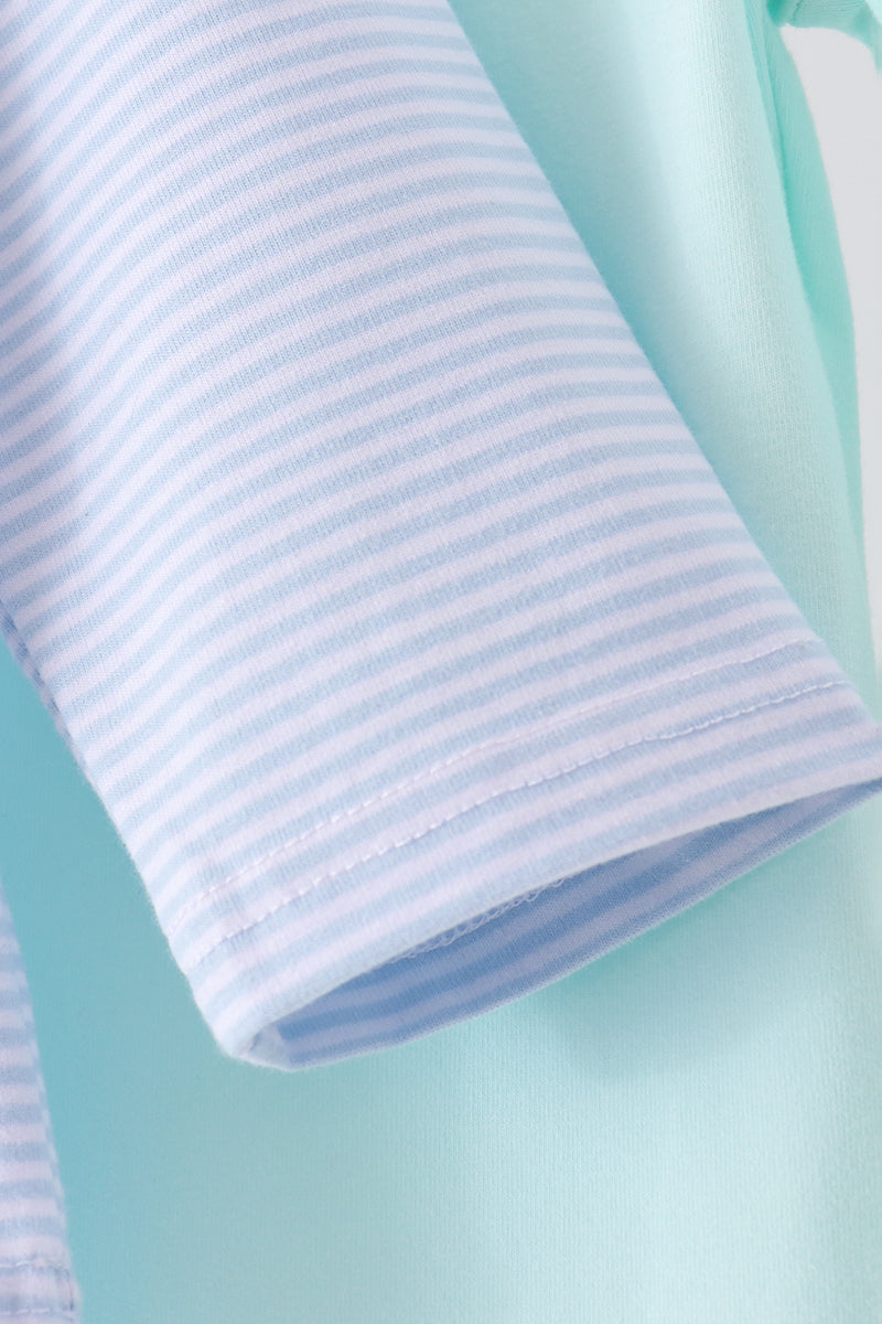 Blue Turkey Embroidery Stripe Pants Set