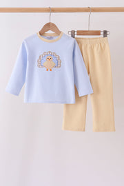 Blue Turkey Embroidery Pants Set