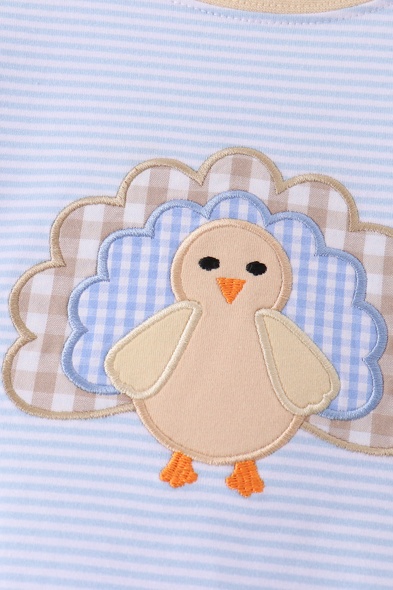 Blue Turkey Embroidery Pants Set