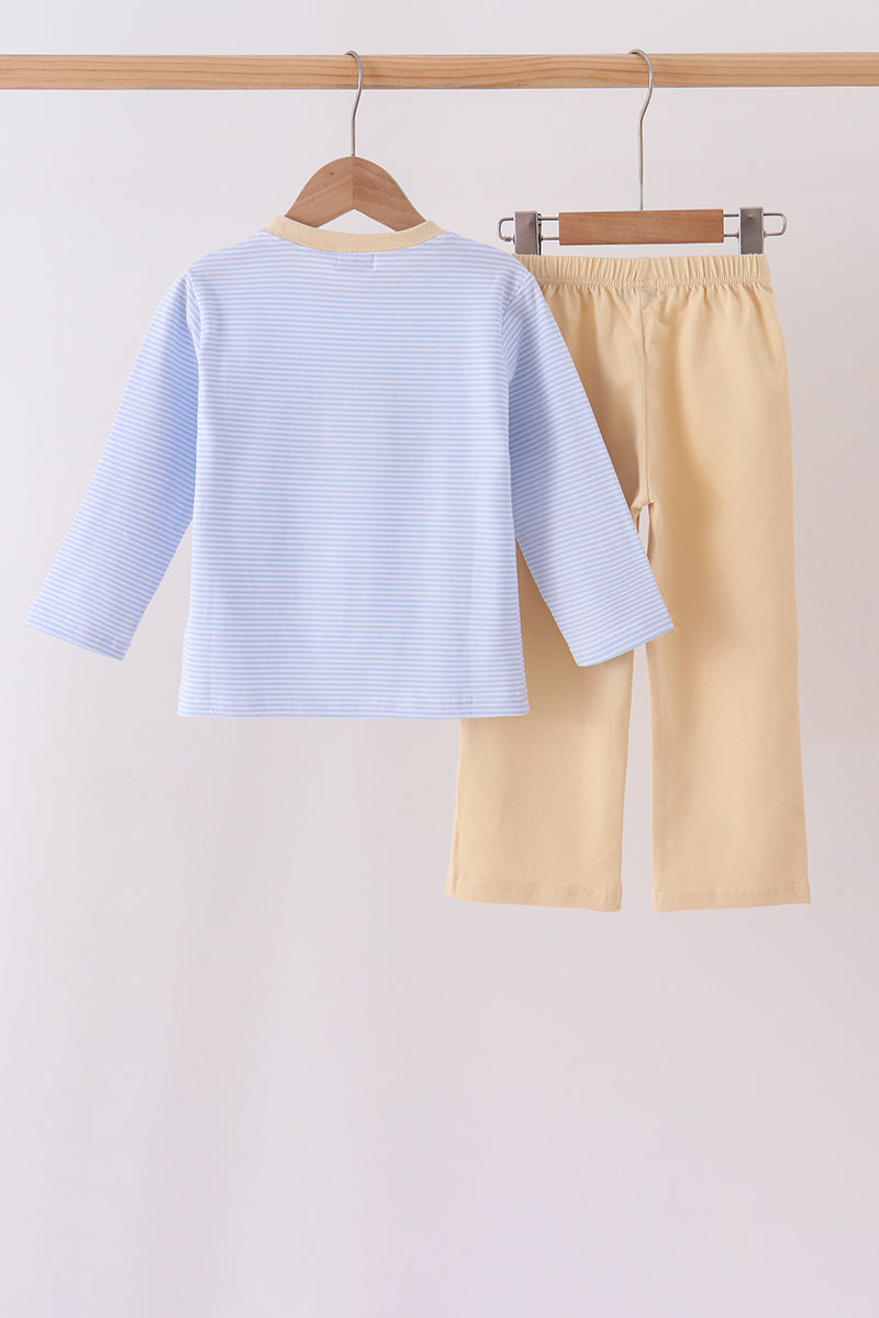 Blue Turkey Embroidery Pants Set