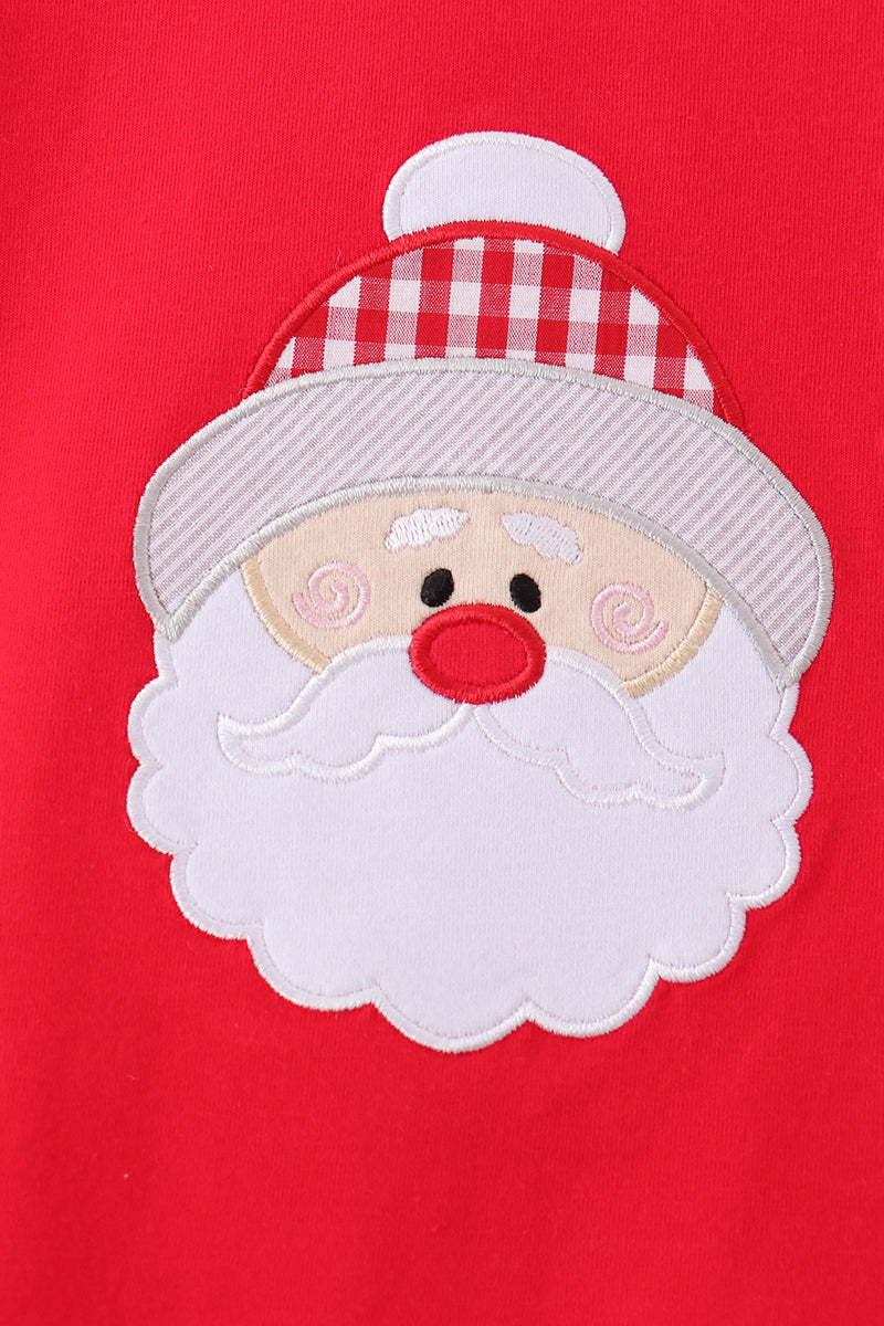 Red Christmas Santa Embroidery Scalloped Pants Set