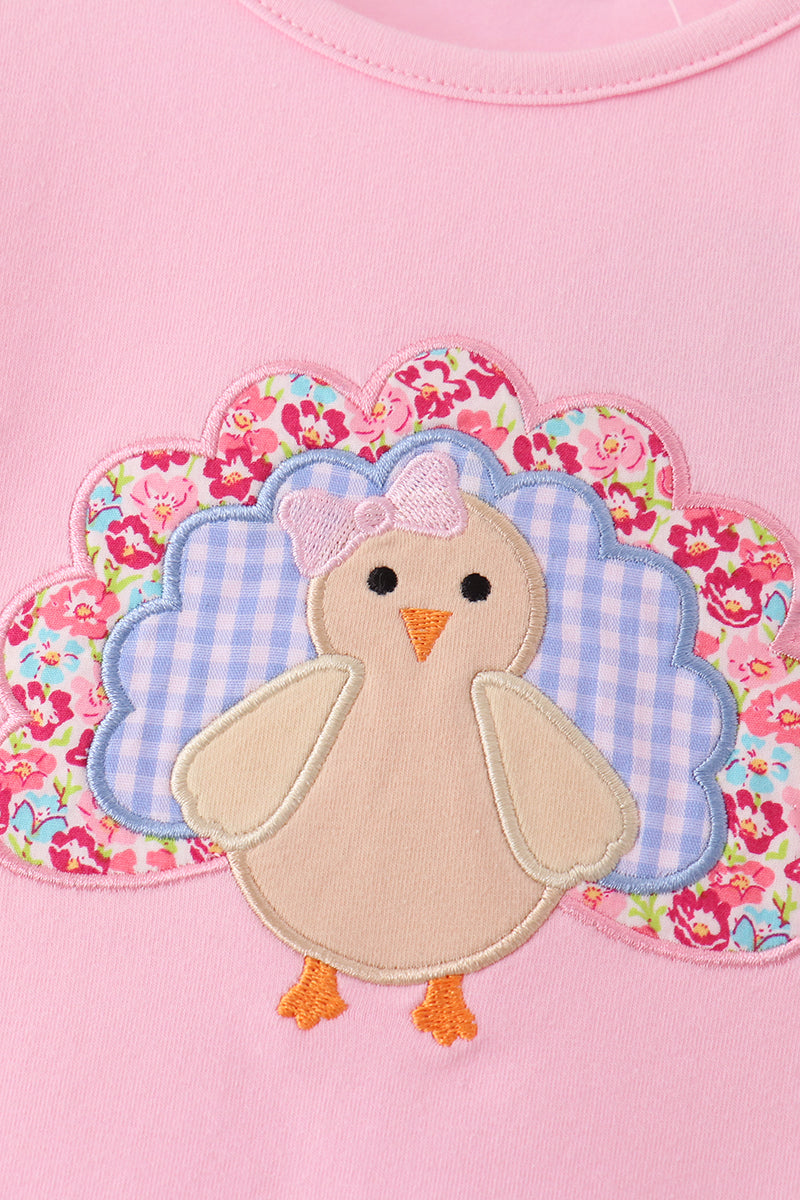 Pink Turkey Embroidery Scalloped Pants Set