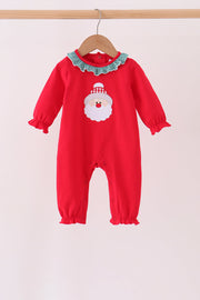 Red Christmas Santa Embroidery Ruffle Romper