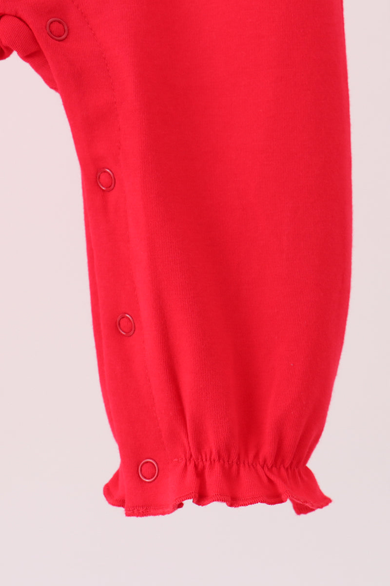 Red Christmas Santa Embroidery Ruffle Romper