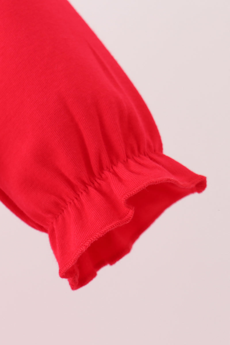 Red Christmas Santa Embroidery Ruffle Romper