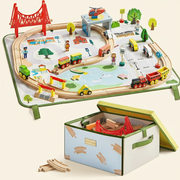 ® 110-piece Wooden Train Set With Folding Storage Box