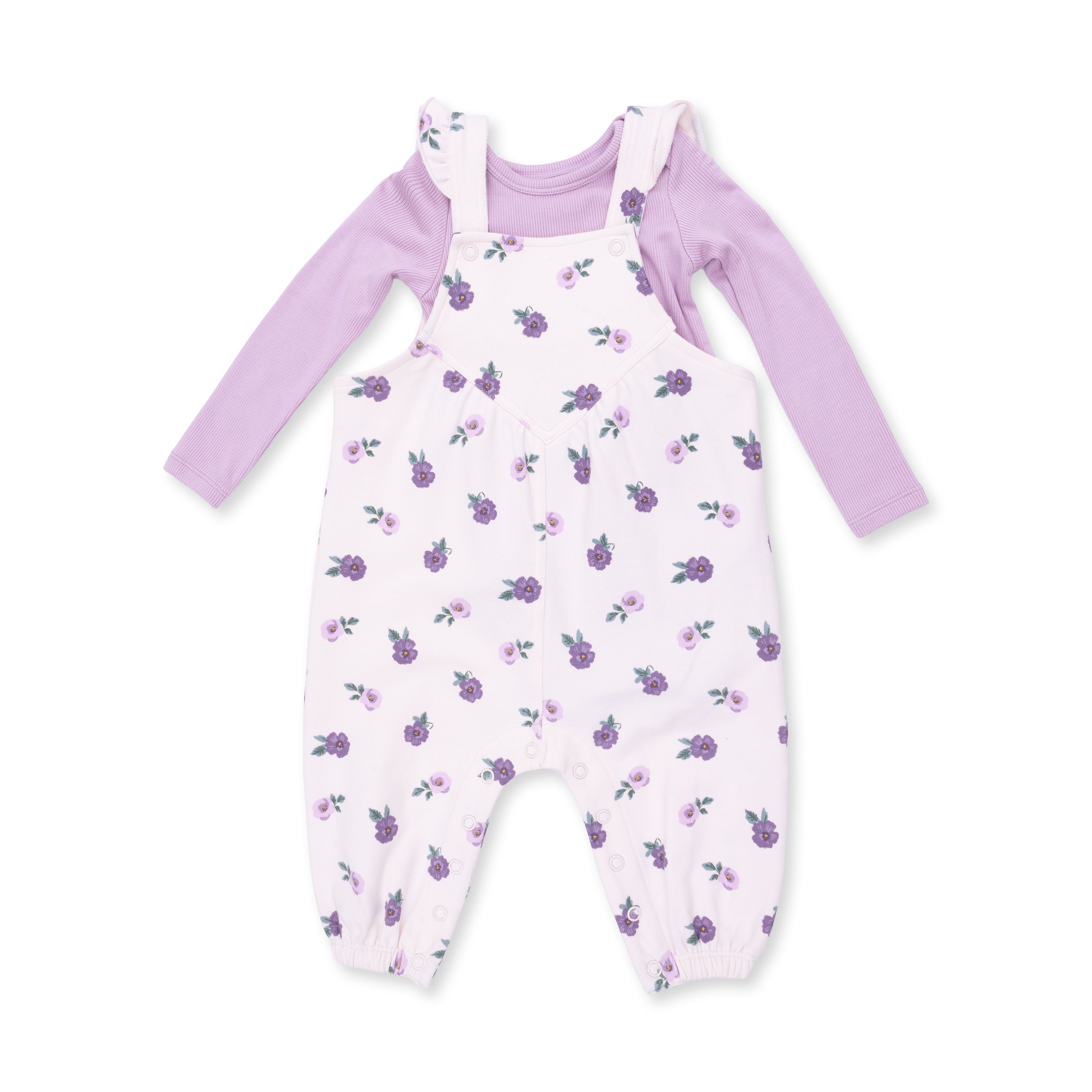 Violetta Floral - Ruffle V-overalls And Long Sleeve Bodysuit