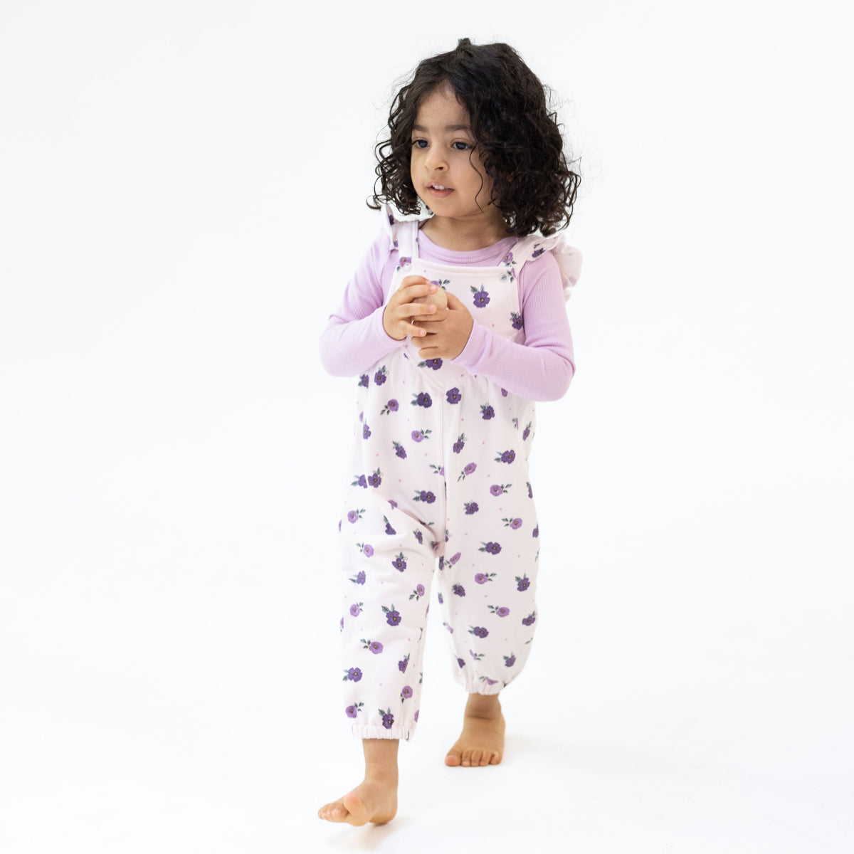 Violetta Floral - Ruffle V-overalls And Long Sleeve Bodysuit