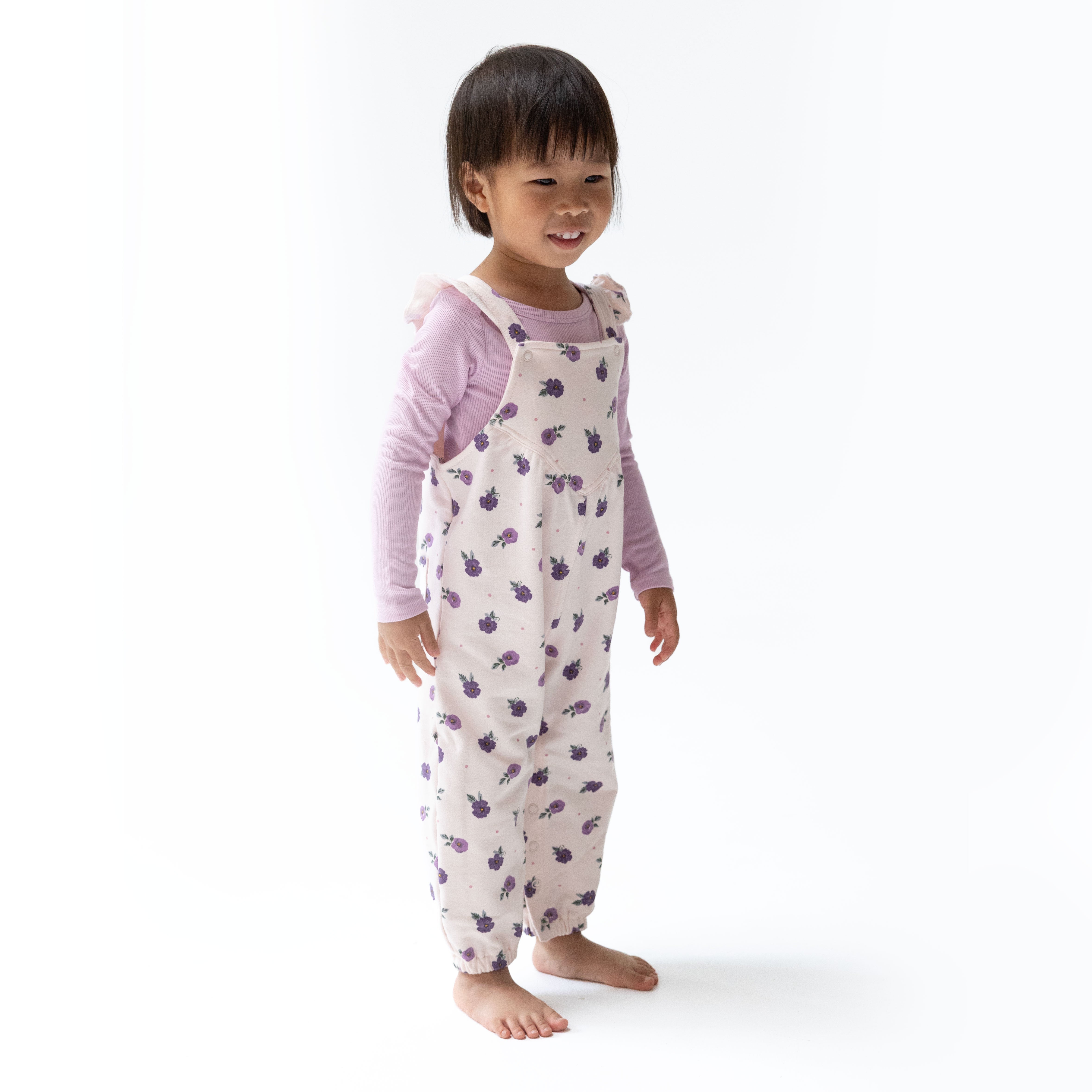 Violetta Floral - Ruffle V-overalls And Long Sleeve Bodysuit