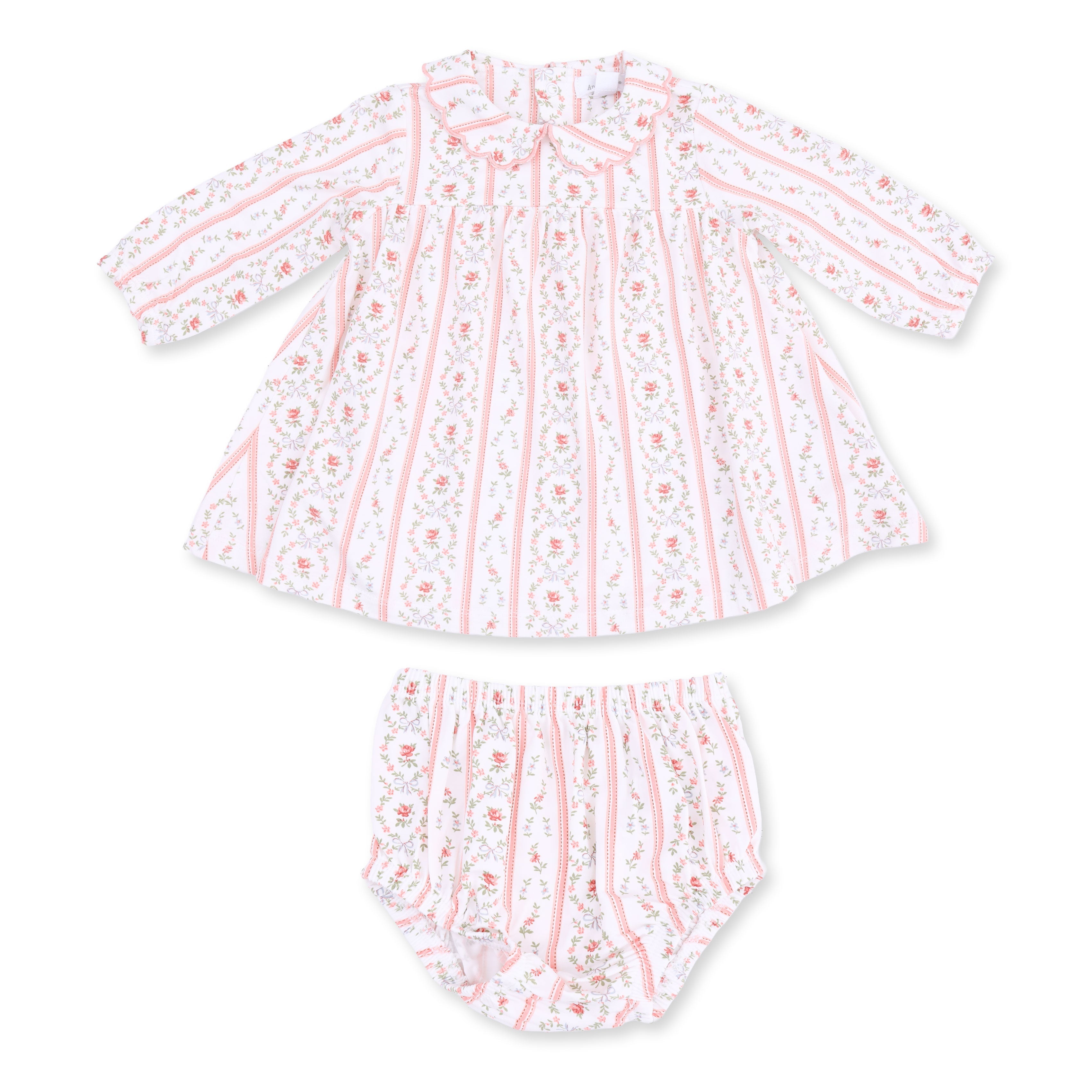 Marnie Rosebud Stripe - Long Sleeve Petal Collar Dress And Bloomer