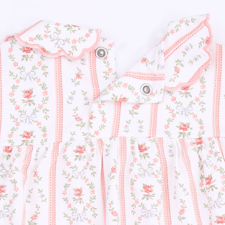 Marnie Rosebud Stripe - Long Sleeve Petal Collar Dress And Bloomer