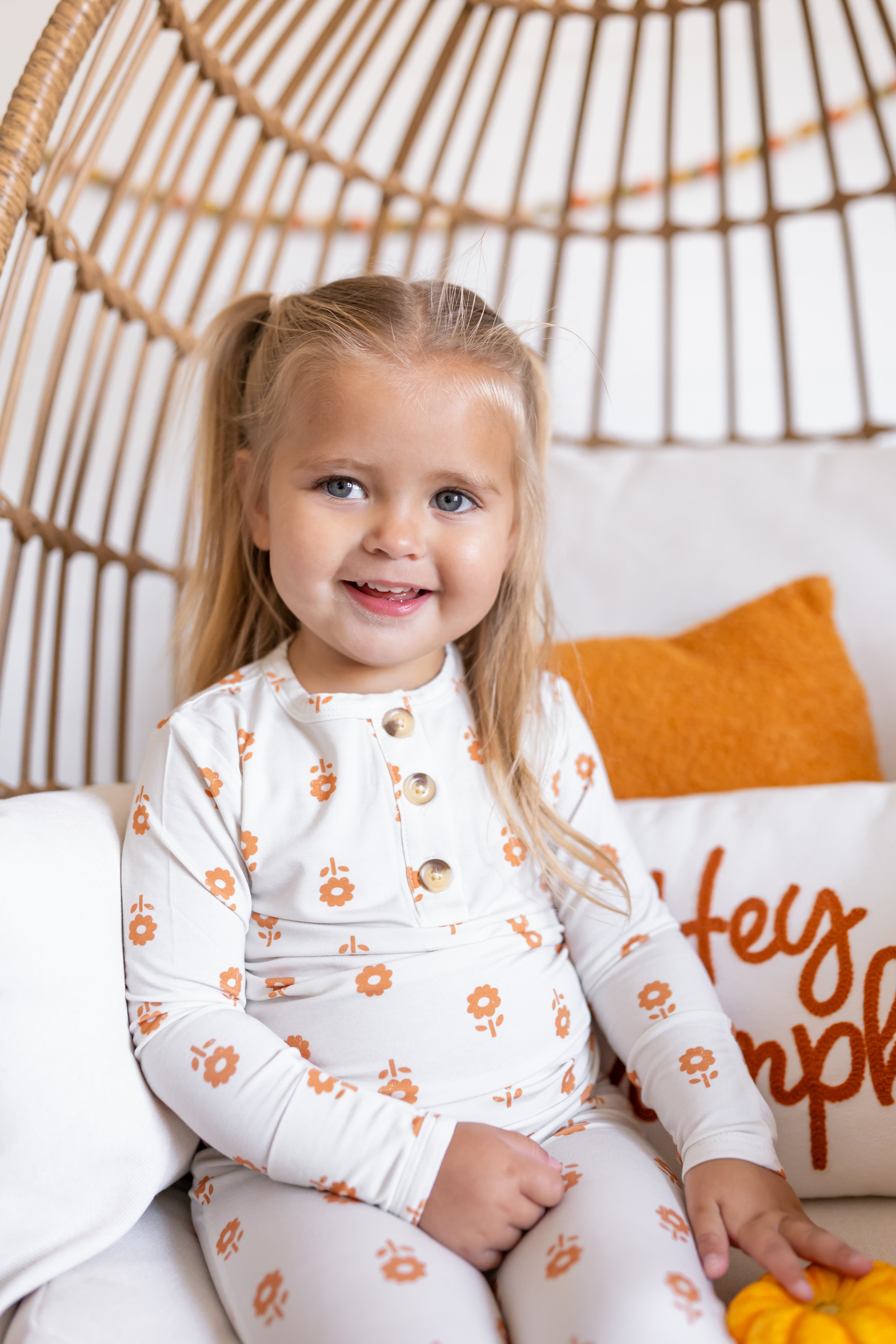 Pumpkin Posie Bamboo Pajamas For Kids - 2pc Henley Set