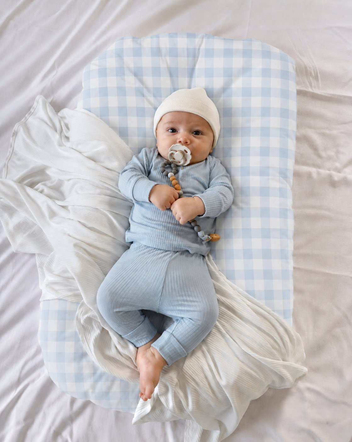 Blue Checkered Ruffle Baby Lounger Cover (Ships June 8)