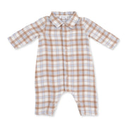 Western Plaid - Long Sleeve Polo Button Down Romper