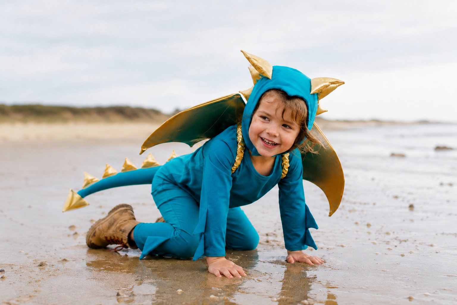 Jade Blue And Gold Dragon Costume