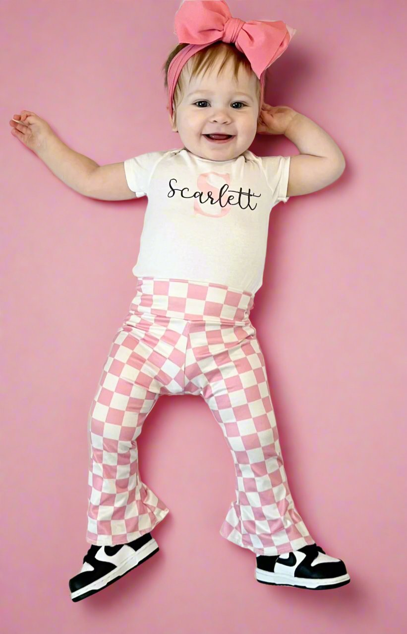 Pink Checker Daddy's Girl Baby Bell Bottom Outfit