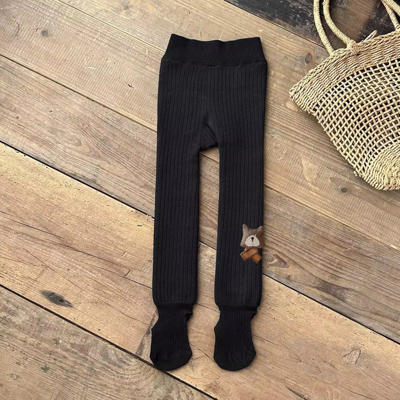Fleece-lined Ribbed Footed Leggings – Thermal Winter Toddler & Baby Pants
