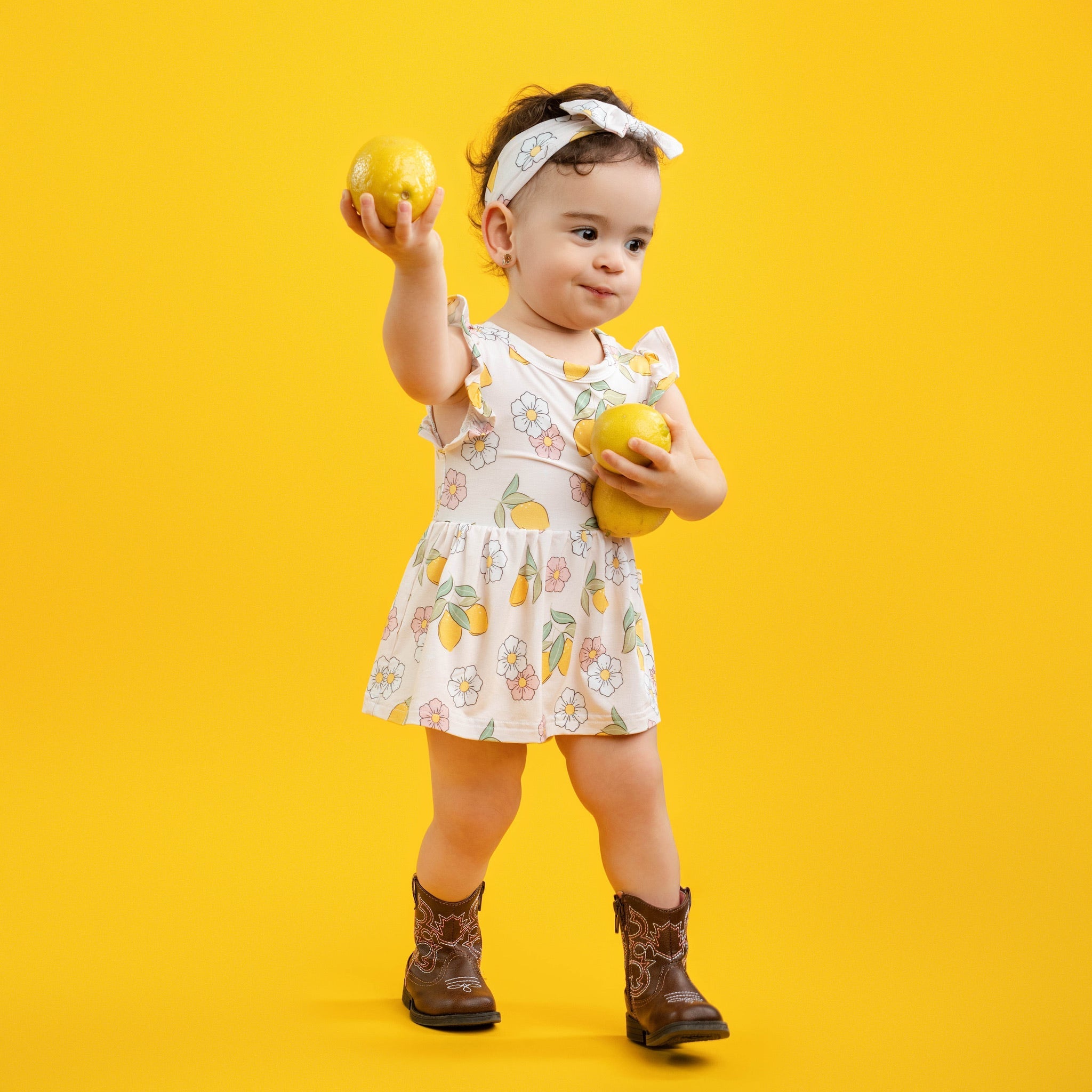 Lemon Twirl Dress With Bodysuit