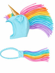 Rainbow Sky Unicorn Hat + Tail Set · Rainbow Mane With Gold Horn