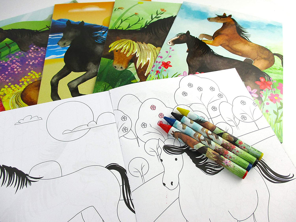 Horses Coloring Books With Crayons Party Favors - Set Of 6 Or 12