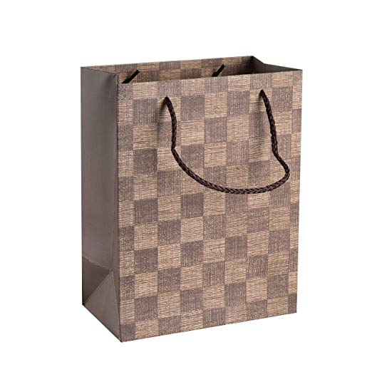 Checkered Gift Bags 9"x 7"x 4" Brown Set 24