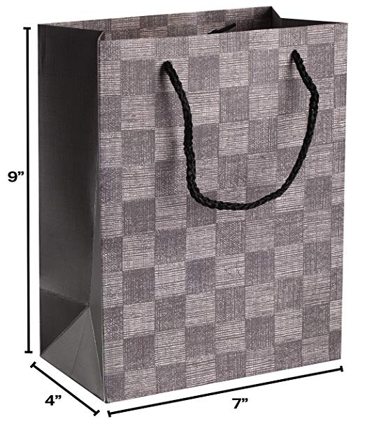 Checkered Gift Bags 9"x 7"x 4" Ash Grey Set 24