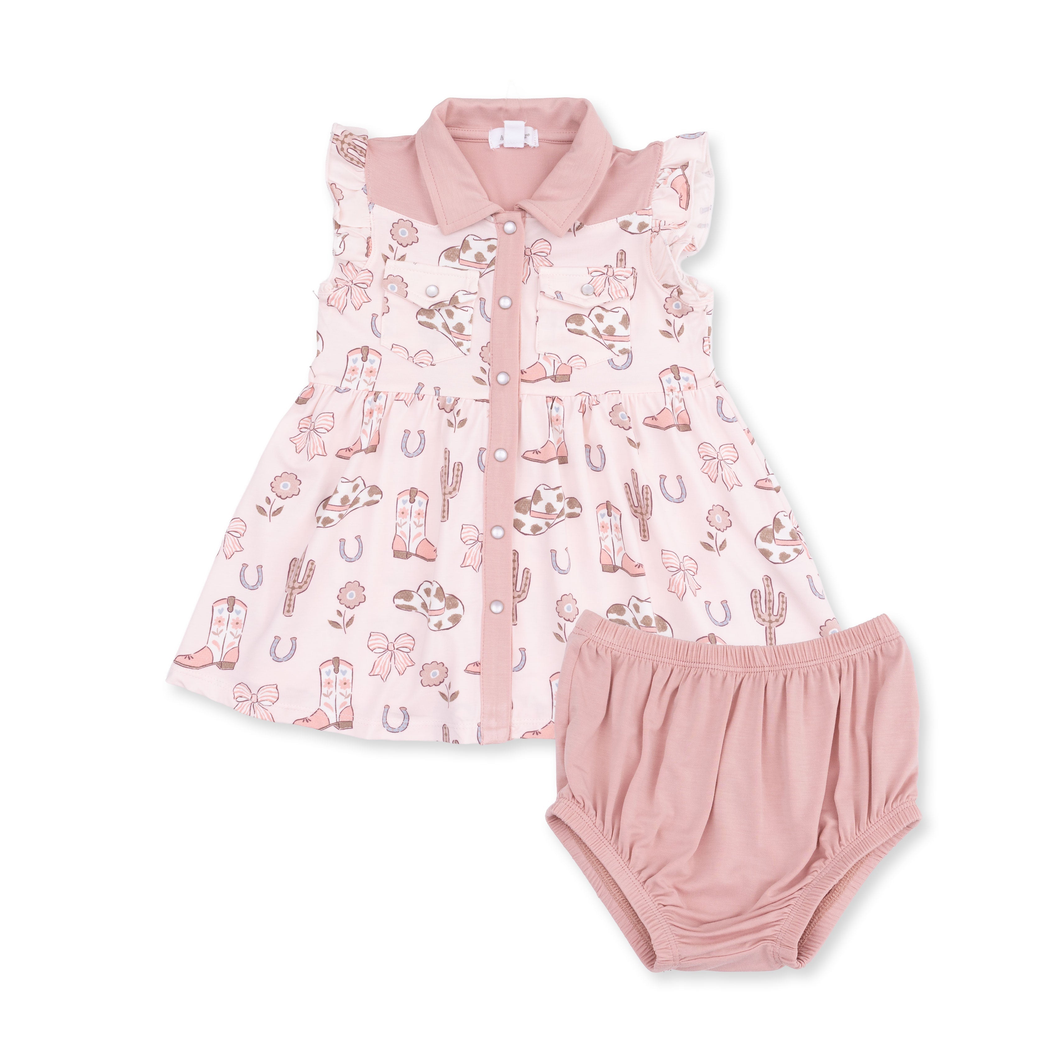 Cowgirl Boots And Bows - Western Pearl Snap Dress & Bloomer