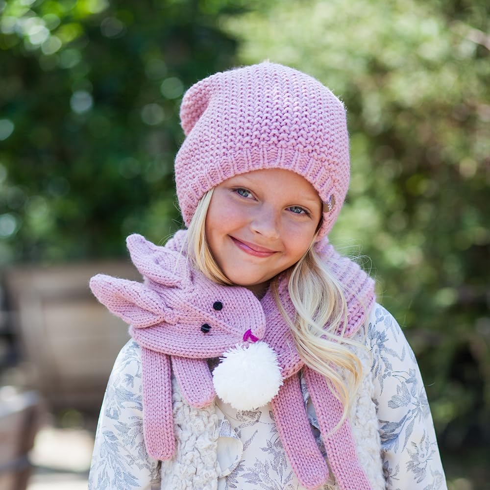 Pink Bunny Rabbit Critter Winter Scarf For Girls Ages 4 To 12