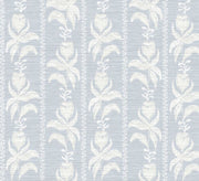 Blocked Tulips In Blue Grasscloth Wallpaper