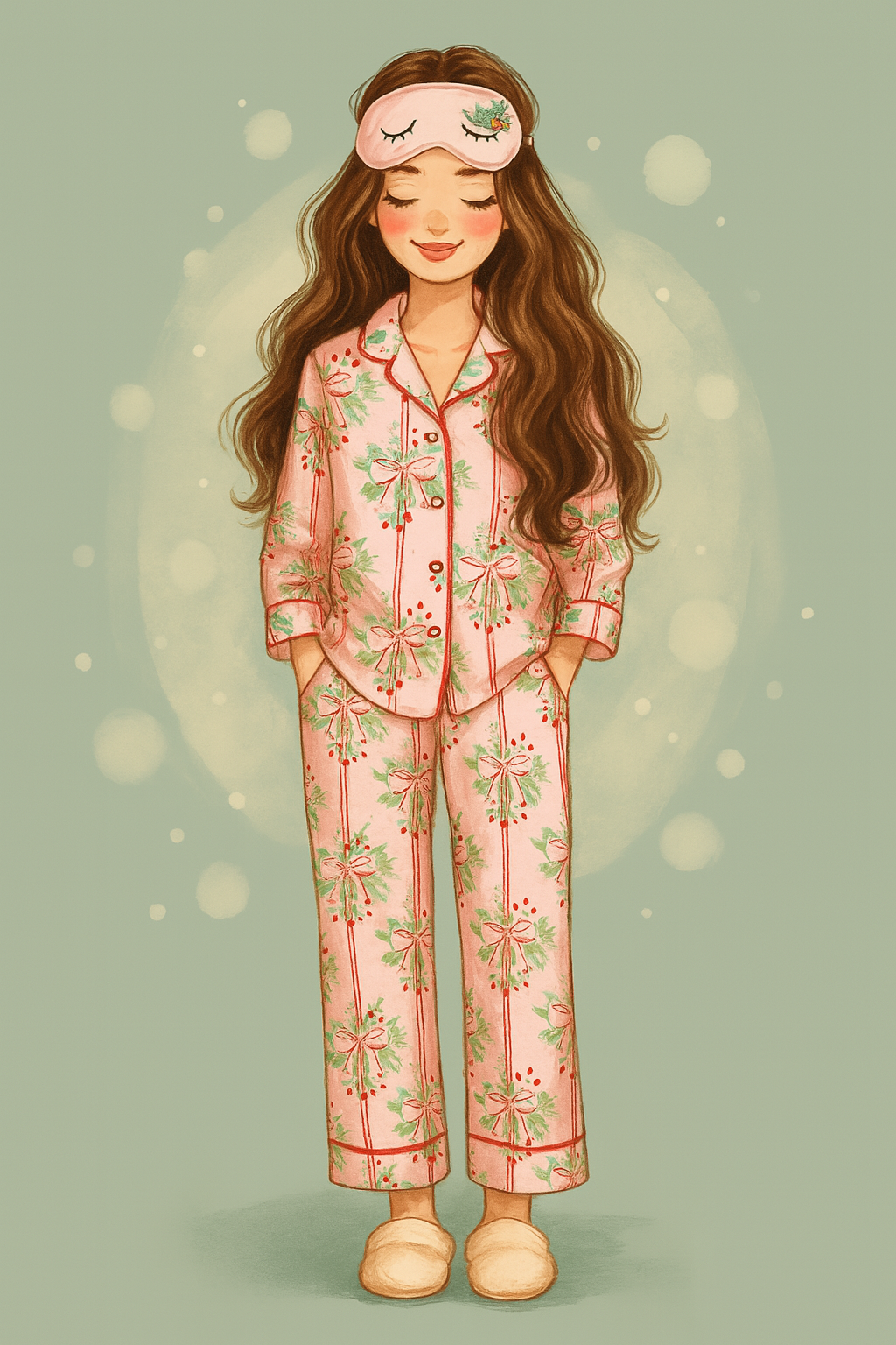 Ribbon & Holly (women's Long Sleeve Pj)