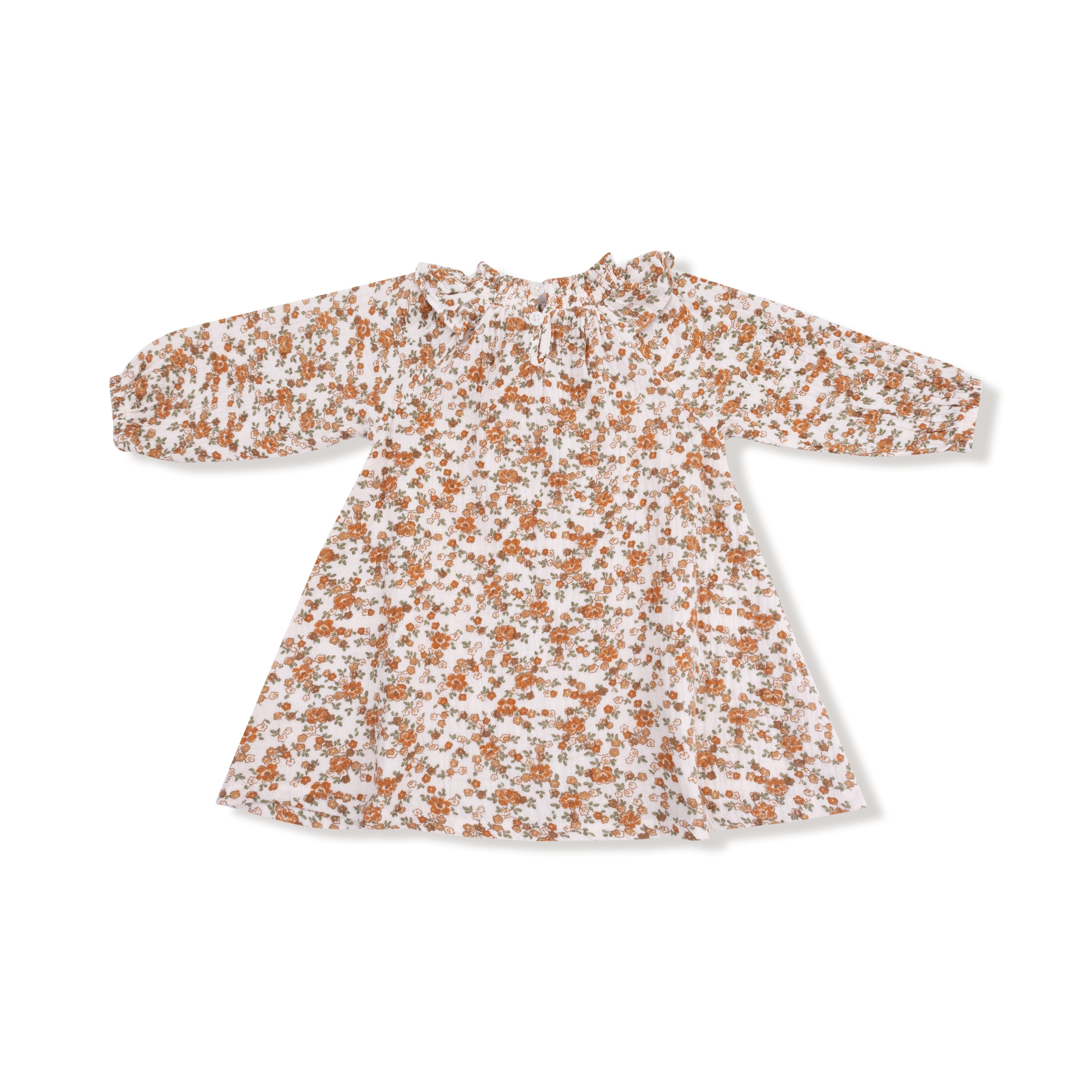 Long Sleeve Ruffle Smocked Neck Dress + Diaper Cover