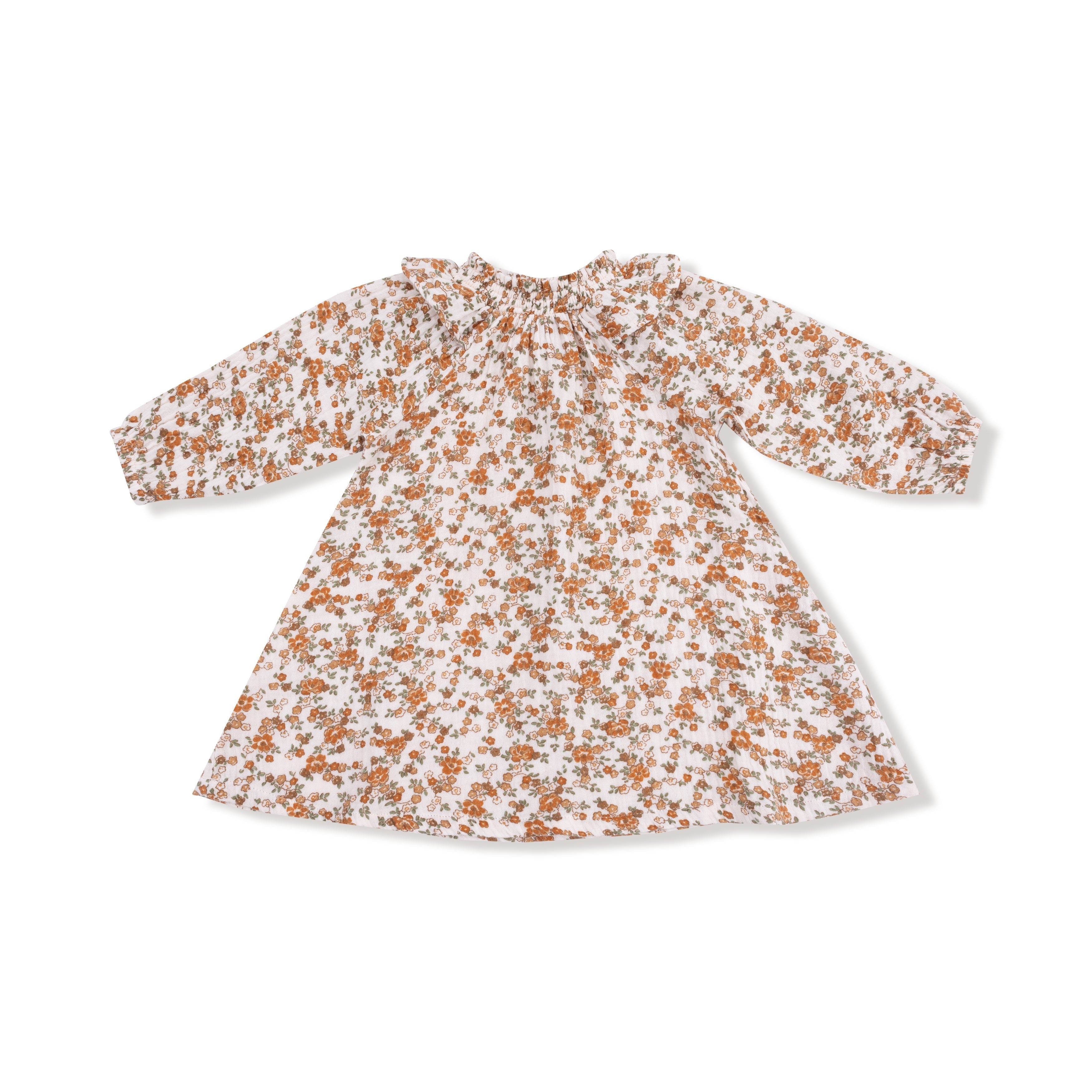 Long Sleeve Ruffle Smocked Neck Dress + Diaper Cover