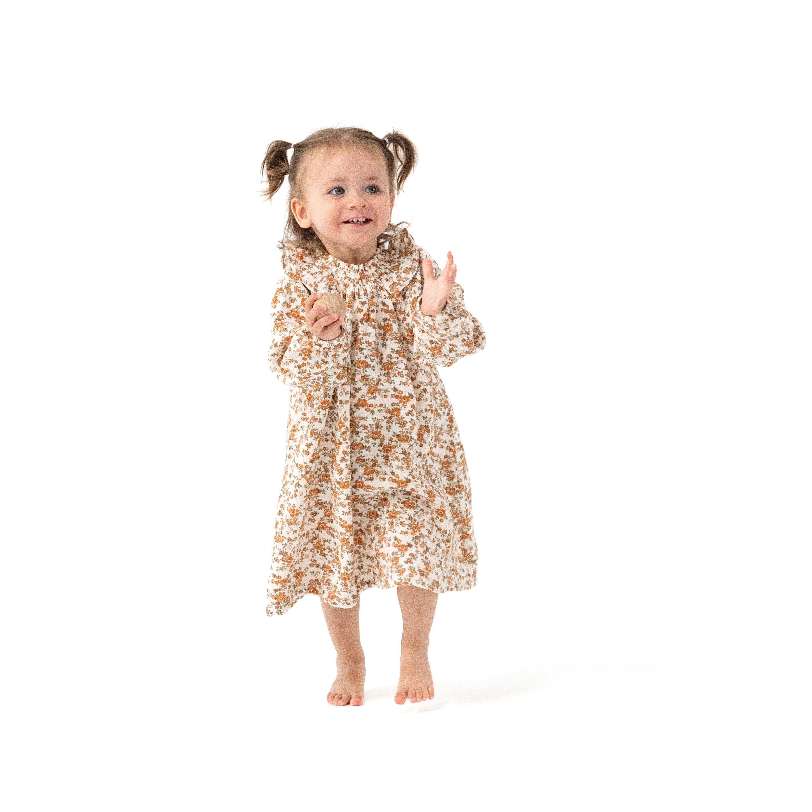 Long Sleeve Ruffle Smocked Neck Dress + Diaper Cover