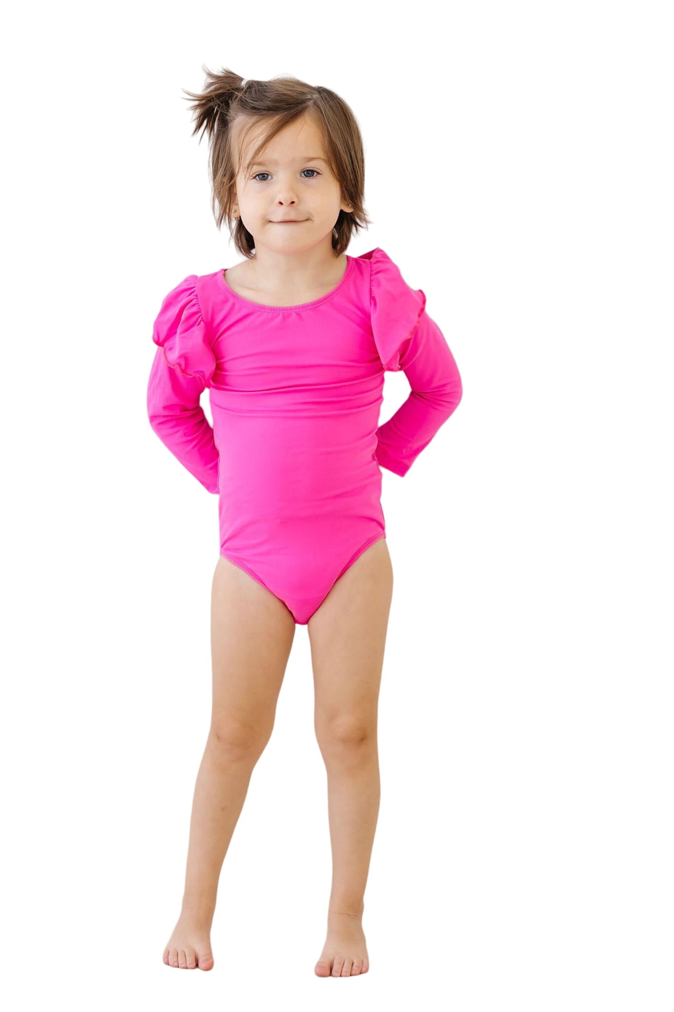 Hot Pink L/s Flutter Sleeve Leotard