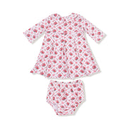 Box Pleat Dress With 3/4 Sleeve + Peter Pan Collar & Diaper Cover