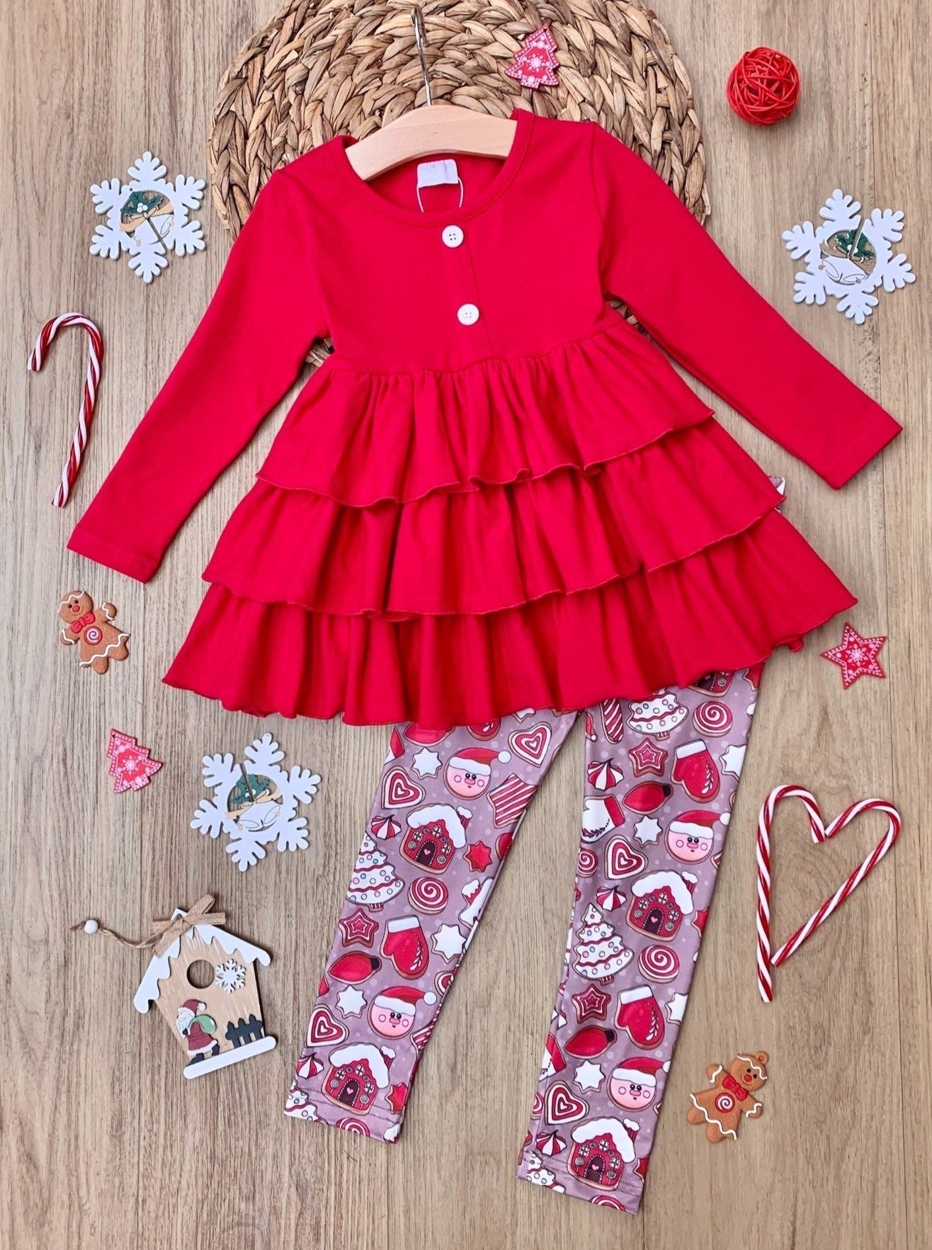 Keep It Festive Tiered Ruffle Top And Legging Set