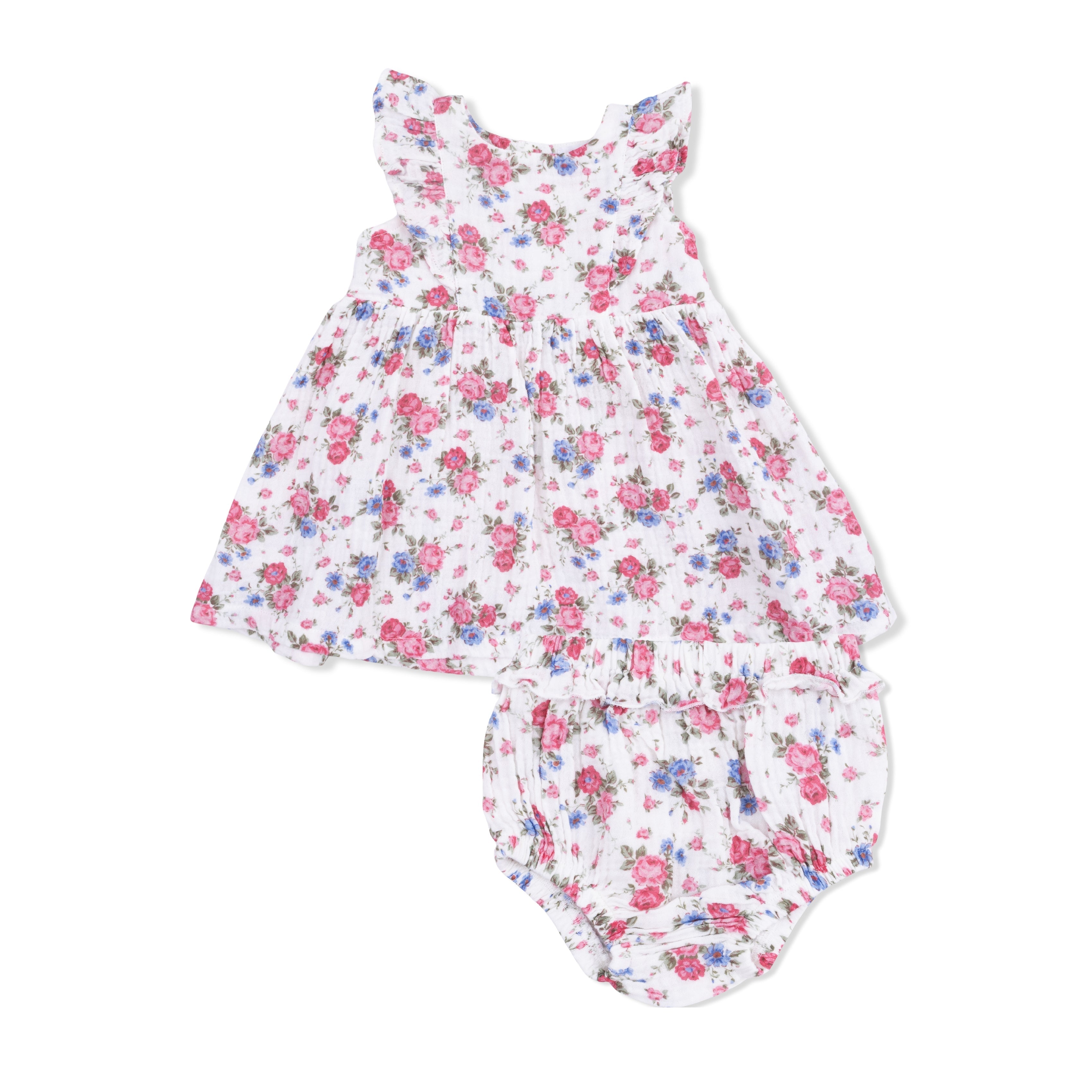 Cabbage Roses - Ruffle Sleeve Dress And Bloomer