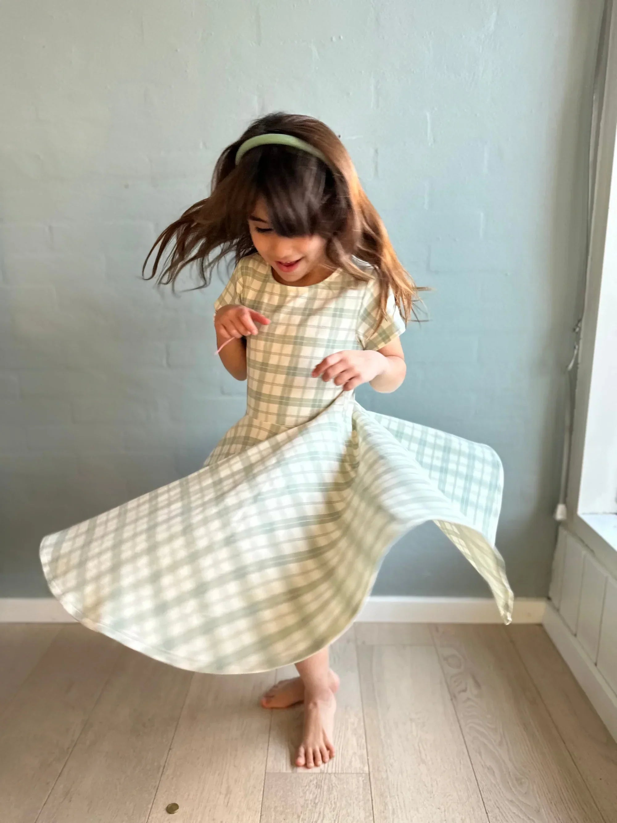 Sweetheart Twirl Dress | Organic Cotton Jersey - Fern Plaid
