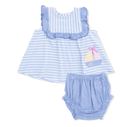 Bubbly Sailboat Stripe - Ruffle Top And Bloomer