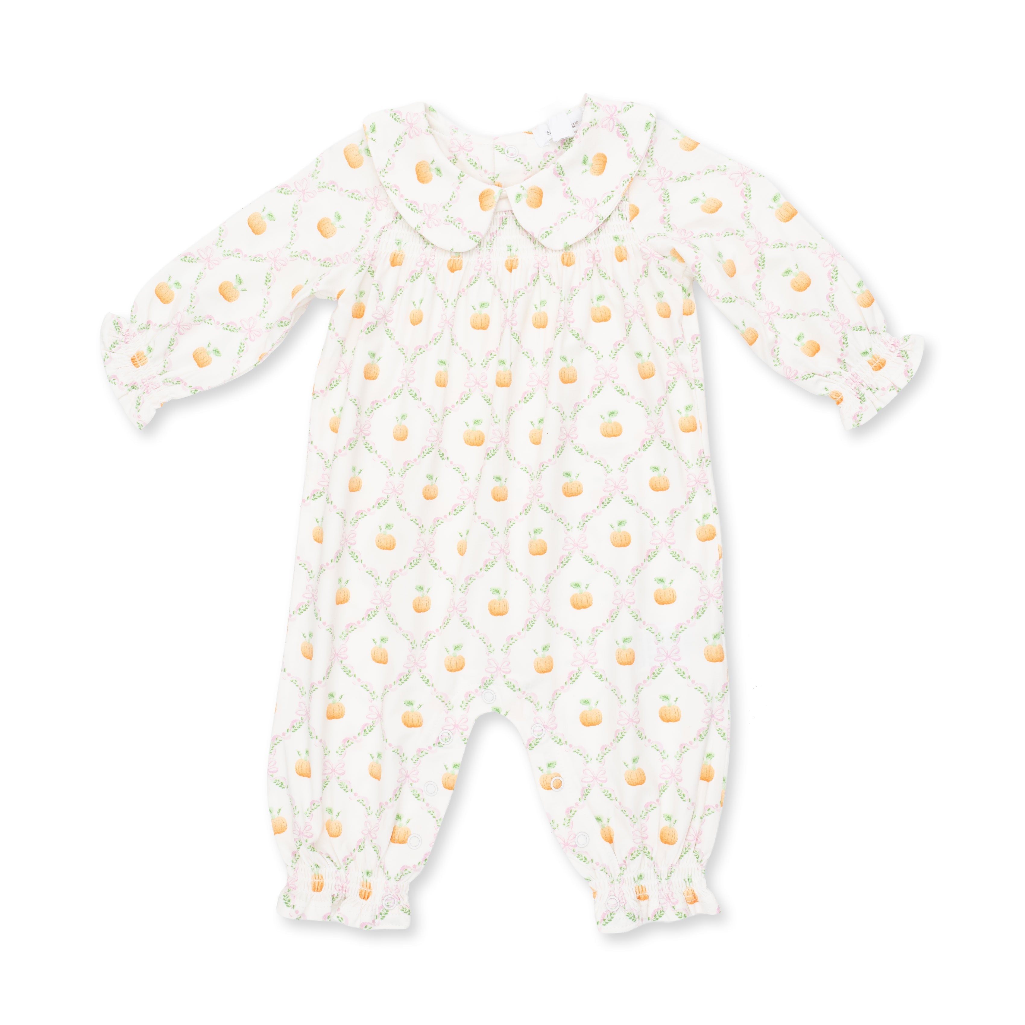 Pretty Pumpkin Trellis - Smocked Long Sleeve Romper