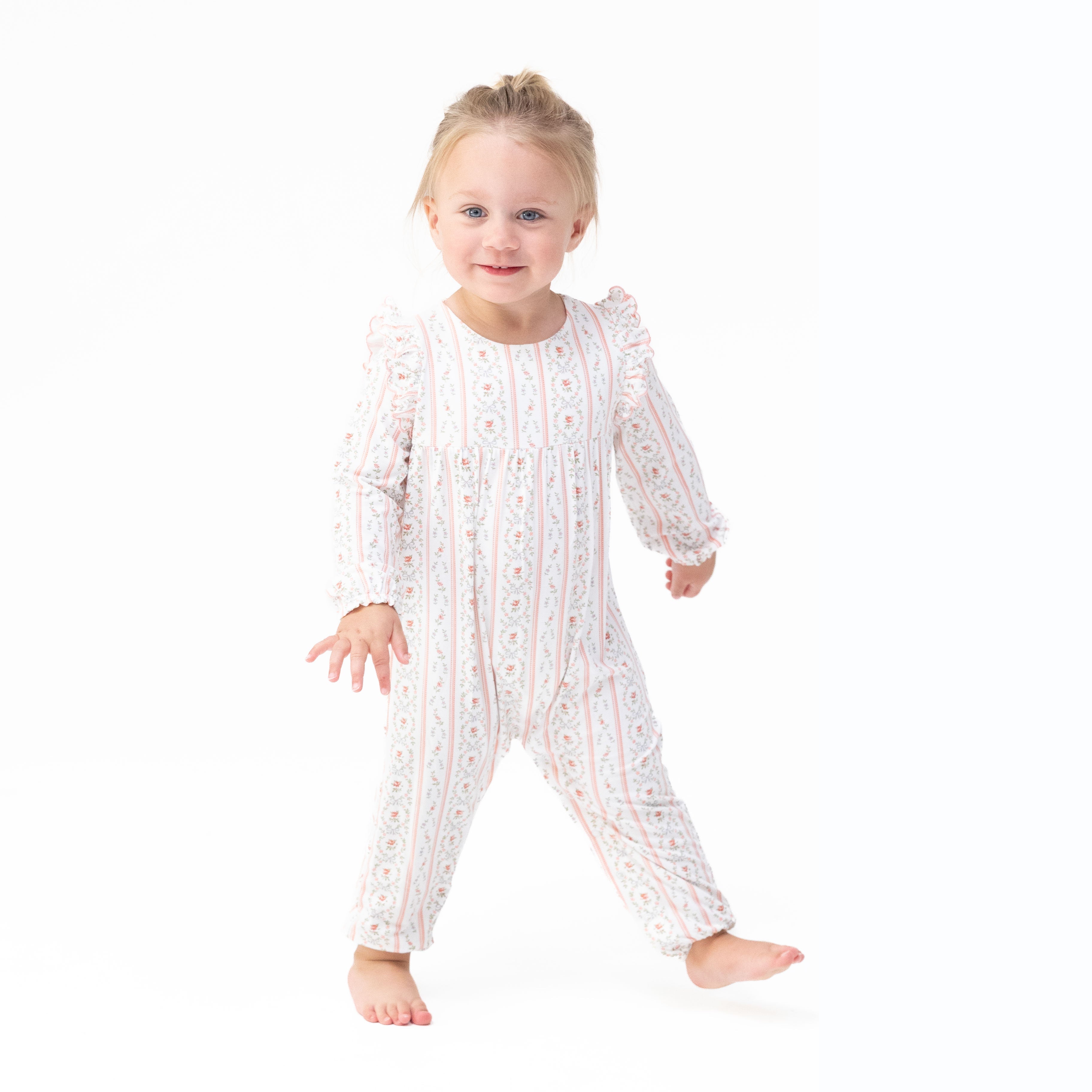 Marnie Rosebud Stripe - Long Sleeve Petal Ruffle Romper