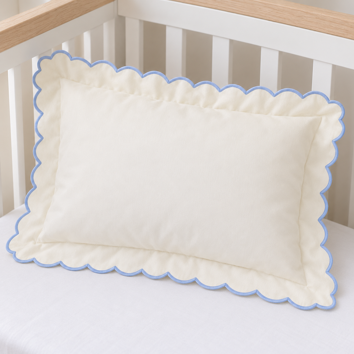 Embroidered Scallop Pillowcase - Light Blue