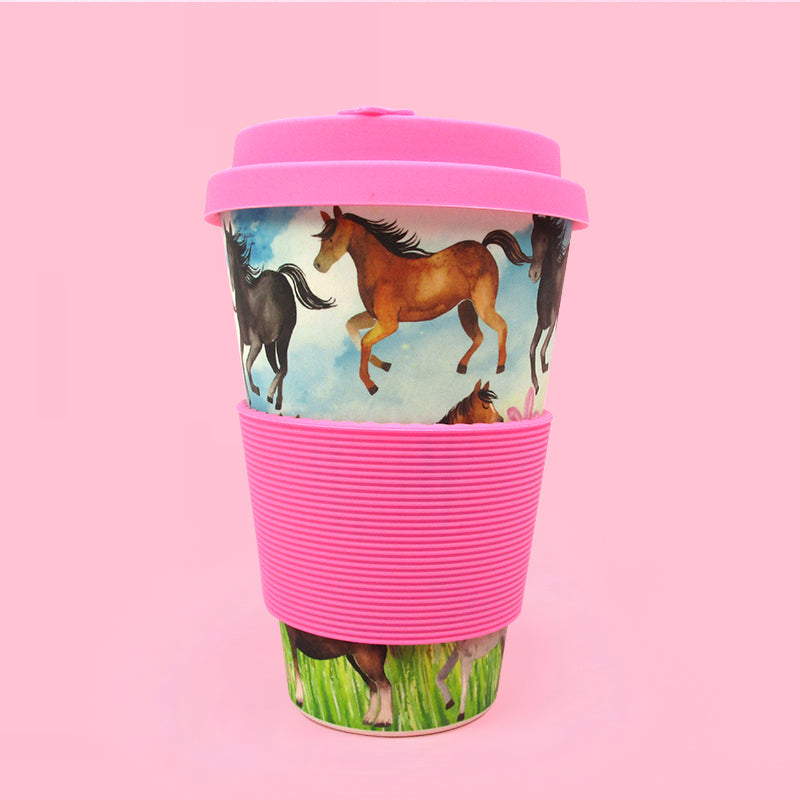 Eco-friendly Reusable Plant Fiber 14 Oz Travel Mug With Horse And Pony Design