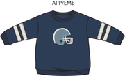 Football Helmets - Drop Sleeve Sweatshirt With Varsity Stripes Blue Helmet