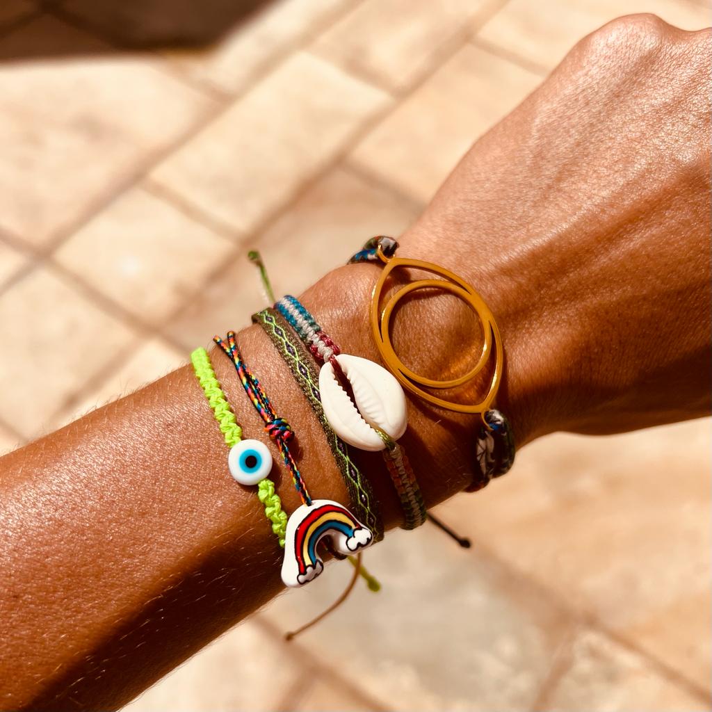 White Stripe Rainbow Cowrie Shell Bracelet